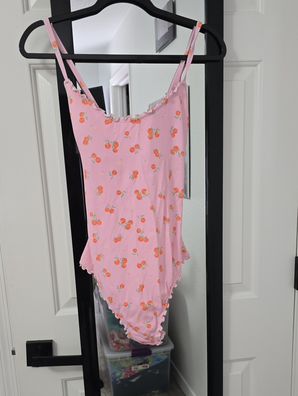 Pink One-Piece Swimsuit With Cherries Sz Lg Nwt